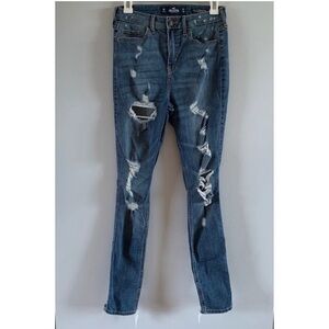 Hollister Blue Jeans Curvy High Rise Super Skinny Leg Pants Distressed Size 27 5